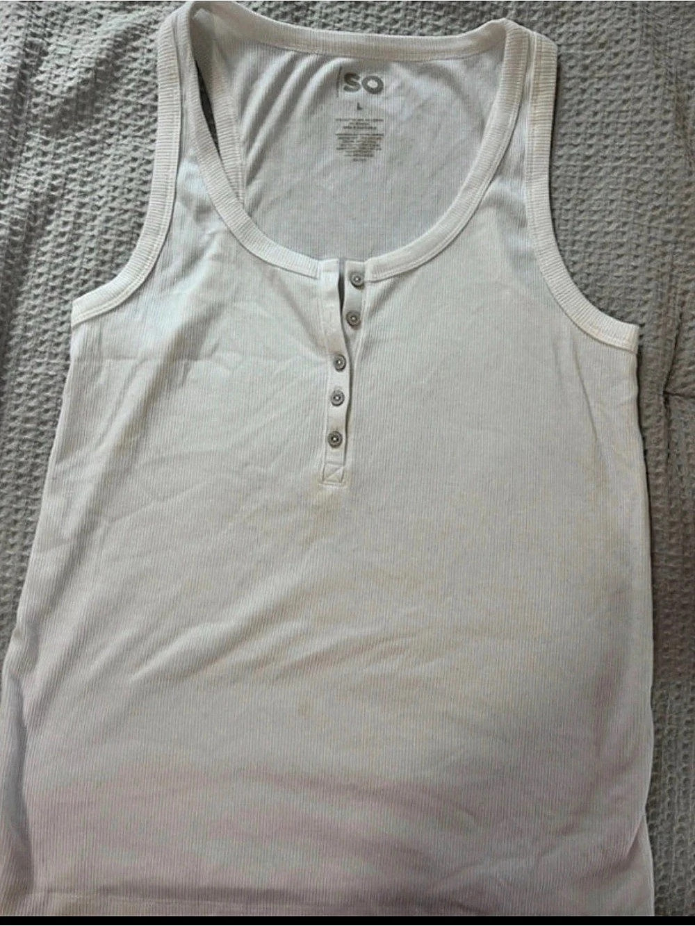 SO Ribbed Henley Tank Top in White Large